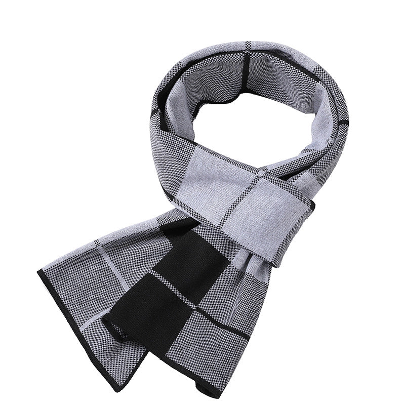 Men's Scarf Winter Warm Plaid Thickened Business Knitted Cashmere Thick Scarf Fashionable Scarf
