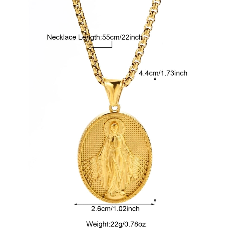 Modern Style Classic Style Portrait Cross Solid Color 304 Stainless Steel 18K Gold Plated Round Pendant Necklace
