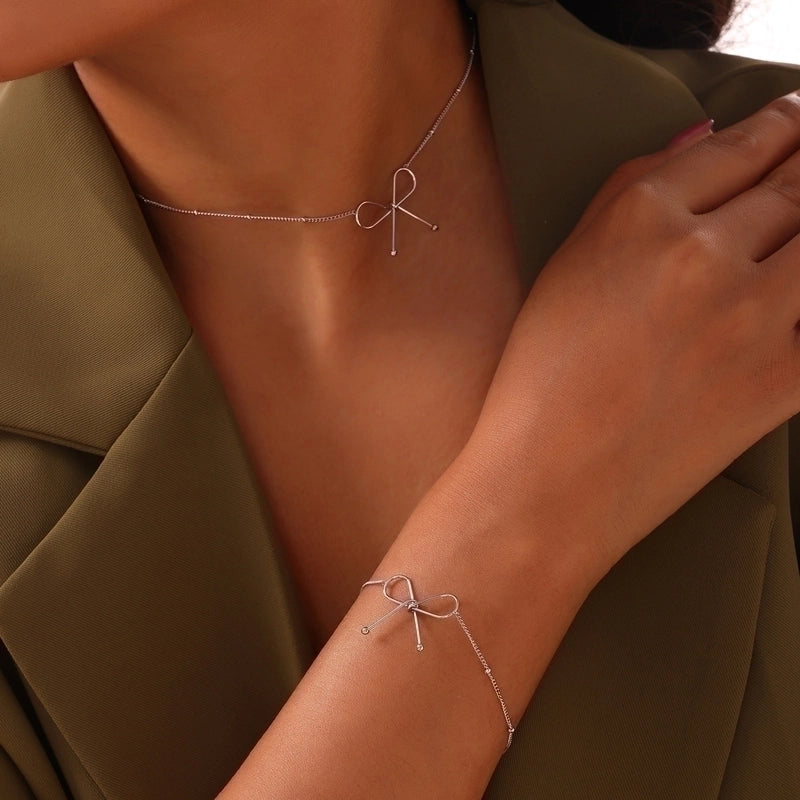 Casual Minimalist Commute Bow Knot 304 Stainless Steel 18K Gold Plated Plating Bracelets Necklace