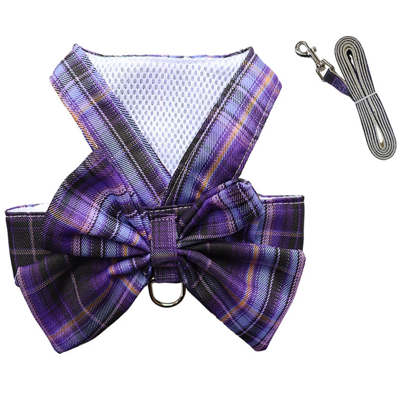 Plaid Jk Skirt Chest Strap Pet Leash Dog Walking Rope Cat Vest Clothes Teddy Hair Accessories Supplies