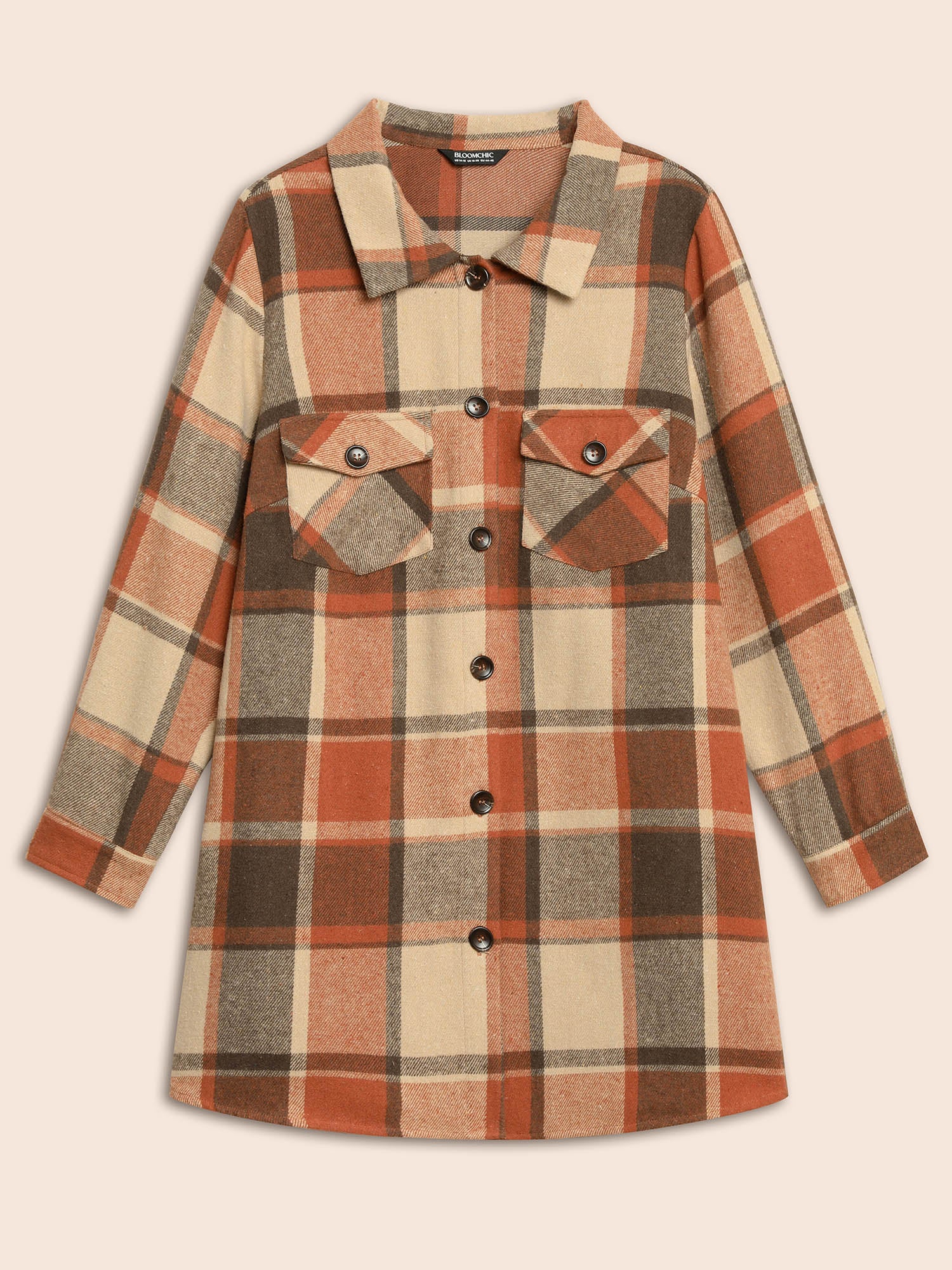 Plaid Chest Pockets Long Jacket