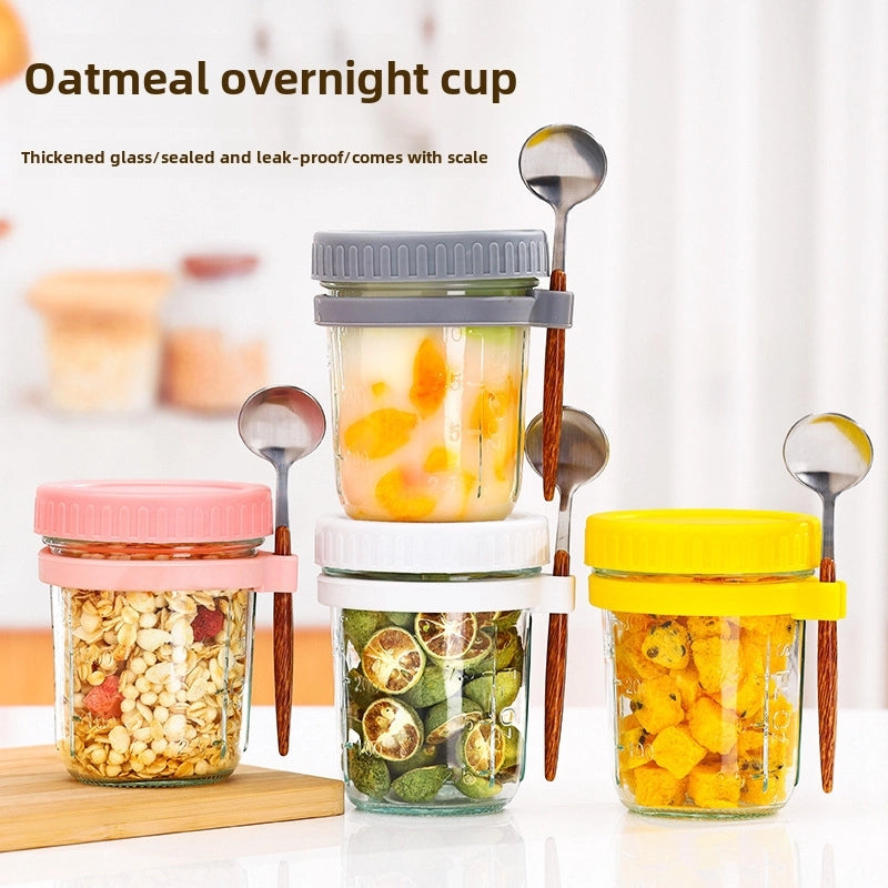 Overnight Oatmeal Cup Mason Sealed Glass Cup Portable Salad Cup With Lid Spoon Children Drink Soy Milk Yogurt