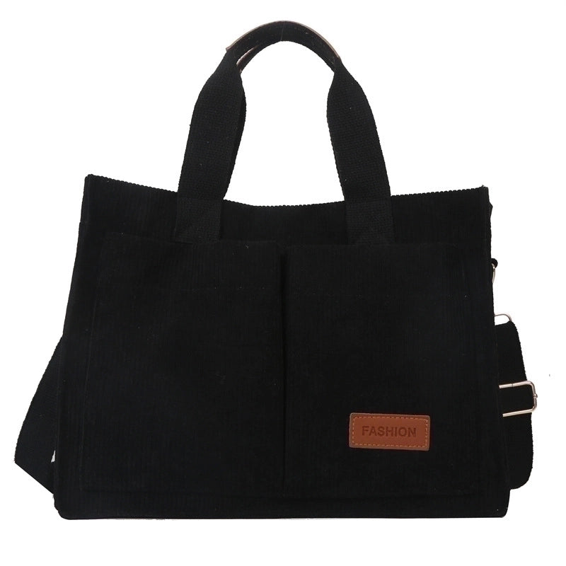 Women's Large Corduroy Solid Color Elegant Square Magnetic Buckle Handbag Tote Bag Crossbody Bag
