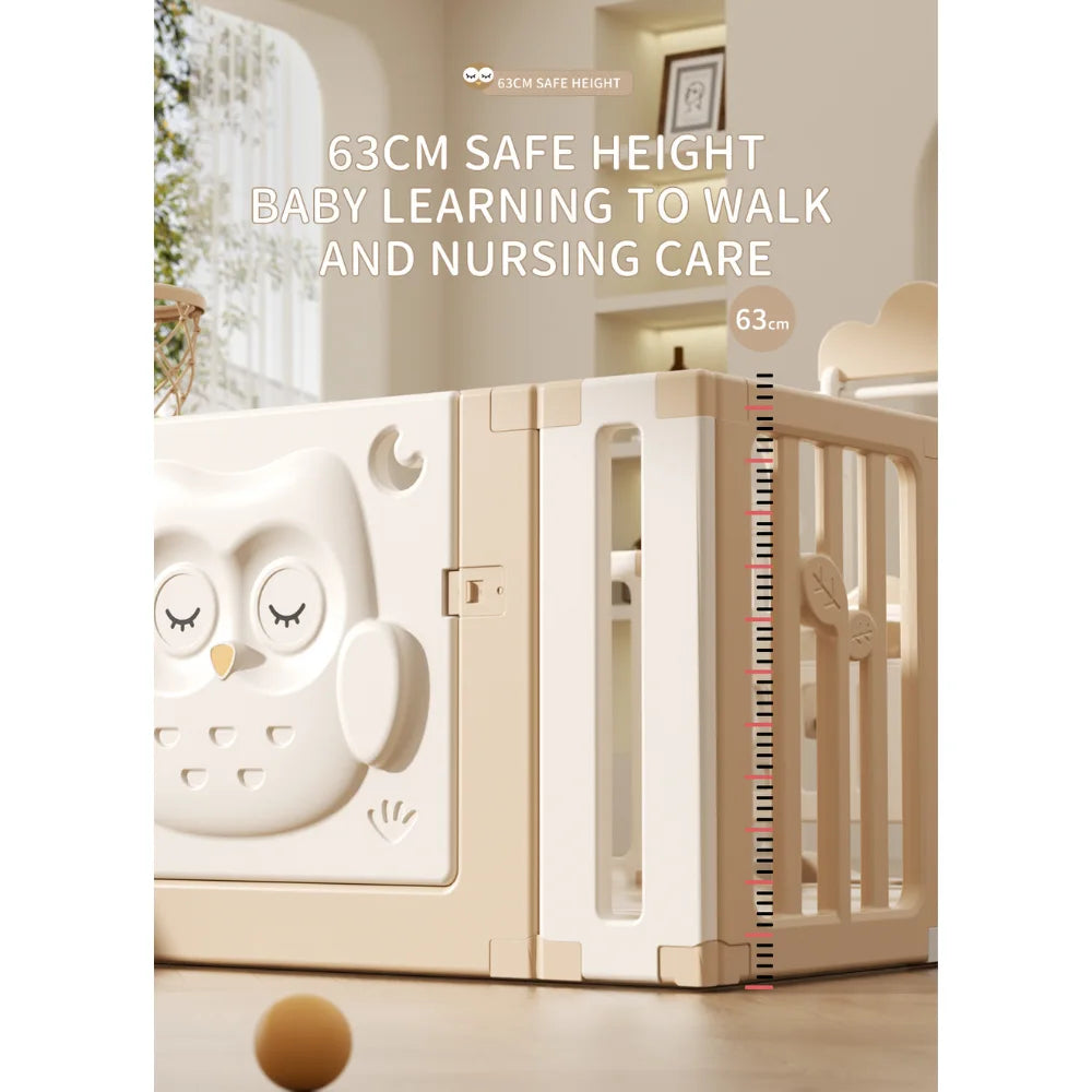 Kids Playpen New Owl Design with Basketball Hoop & Drawing Board