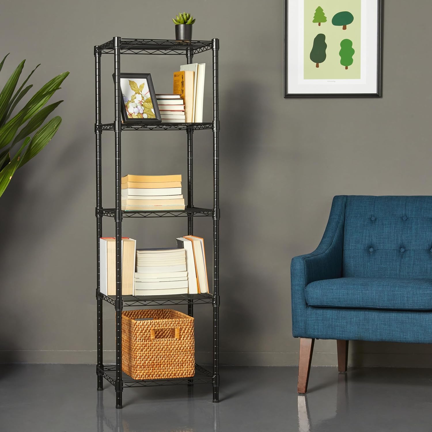 Amazon Basics 4-Shelf Steel Wire Storage Rack, Adjustable, Sturdy, Easy Assembly, 13.4 D x 23.2 W x 48 H in, Black