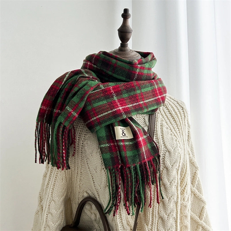 Women's Retro Plaid Imitation Cashmere Scarf