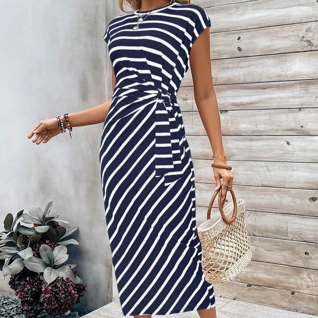 💃Women's Striped Tie Waist Dress