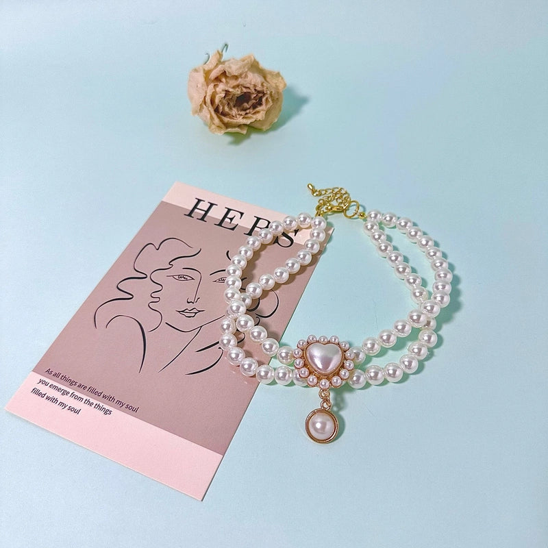 Elegant Minimalist Imitation Pearl Alloy Heart Shape Rose Pet Collar
