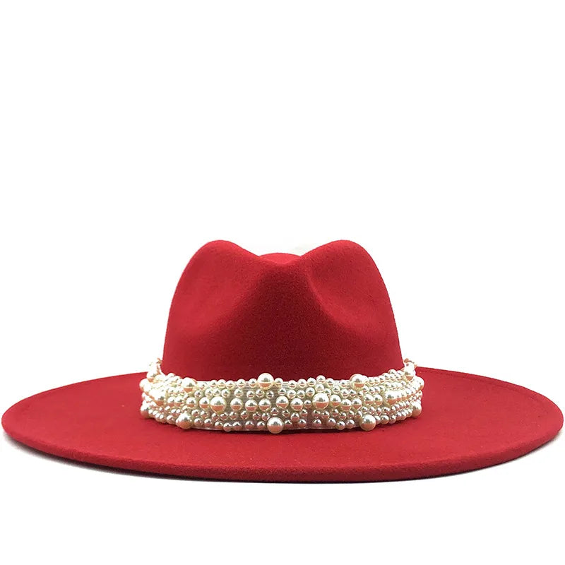 9.5cm Pearl Accessories Women's Woolen Hat Jazz Hat Autumn And Winter British Retro Top Hat Women