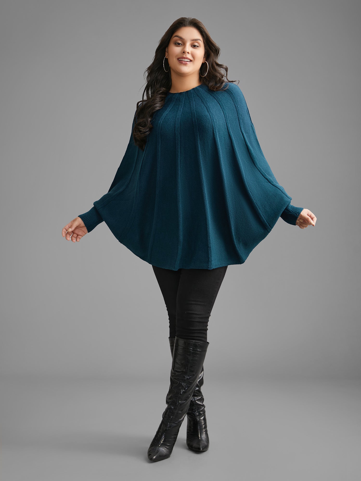 Plain Textured Batwing Sleeve Pullover