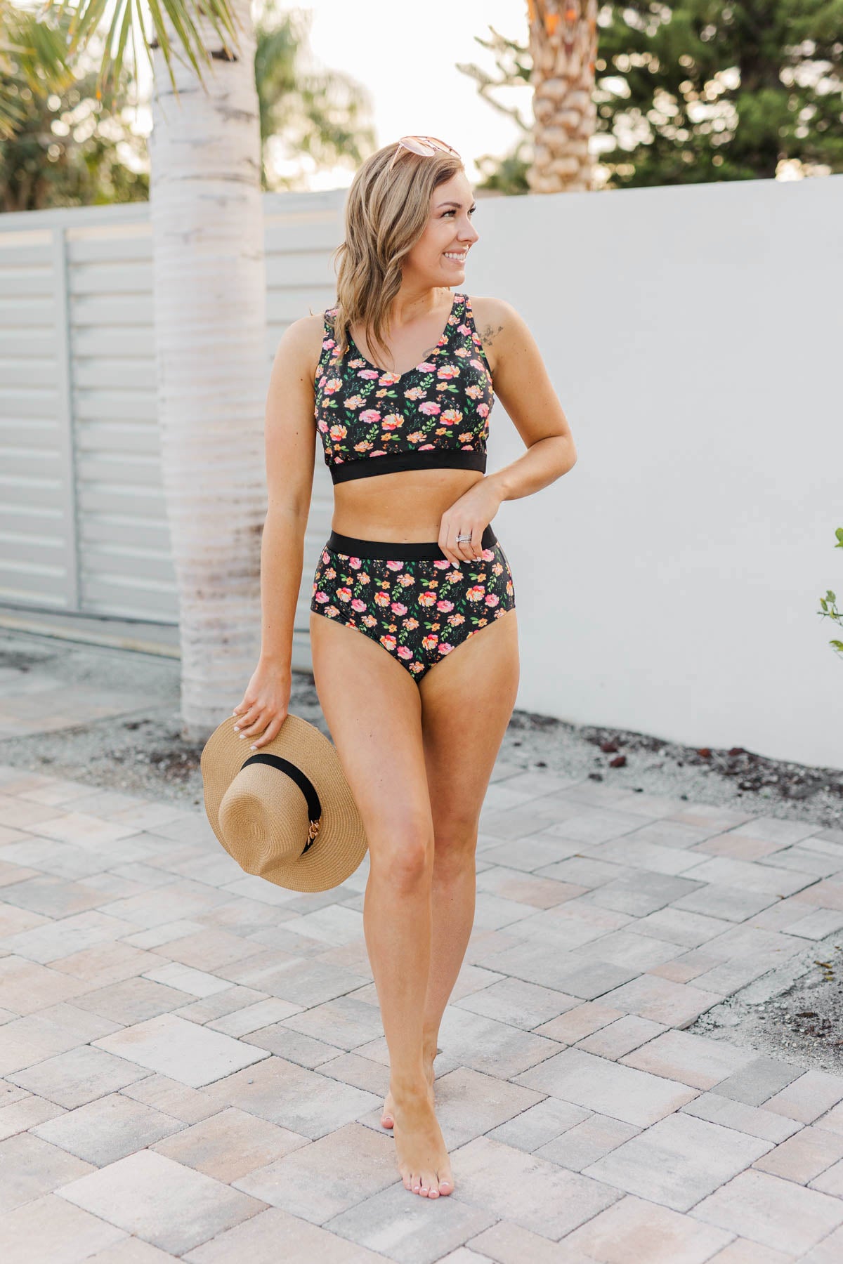 Sandy Shores High-Rise Swim Bottoms- Black Floral