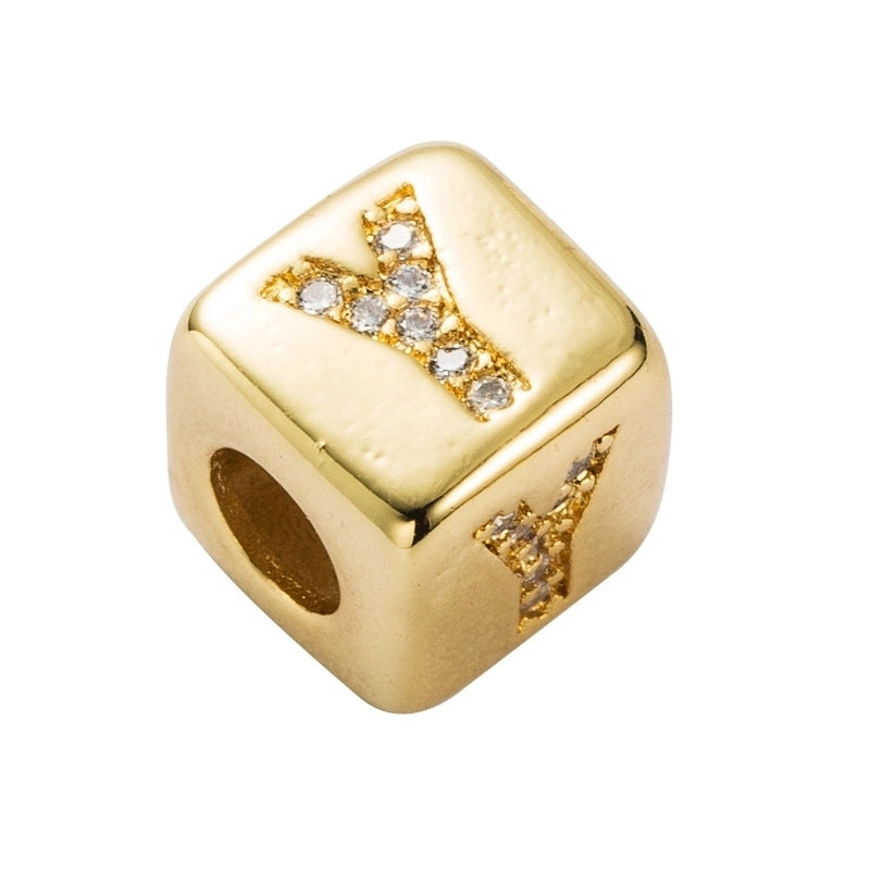 Copper Inlaid Zircon Letter Artificial Gemstones Copper Bracelets