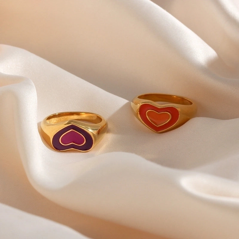 Fashion Heart Shape 304 Stainless Steel 18K Gold Plated Plating Rings