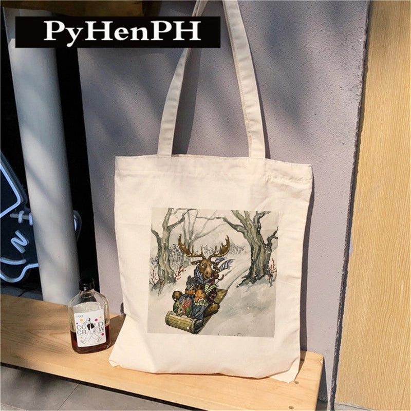 Women's Canvas Printing Animal Streetwear Square Open Canvas Bag
