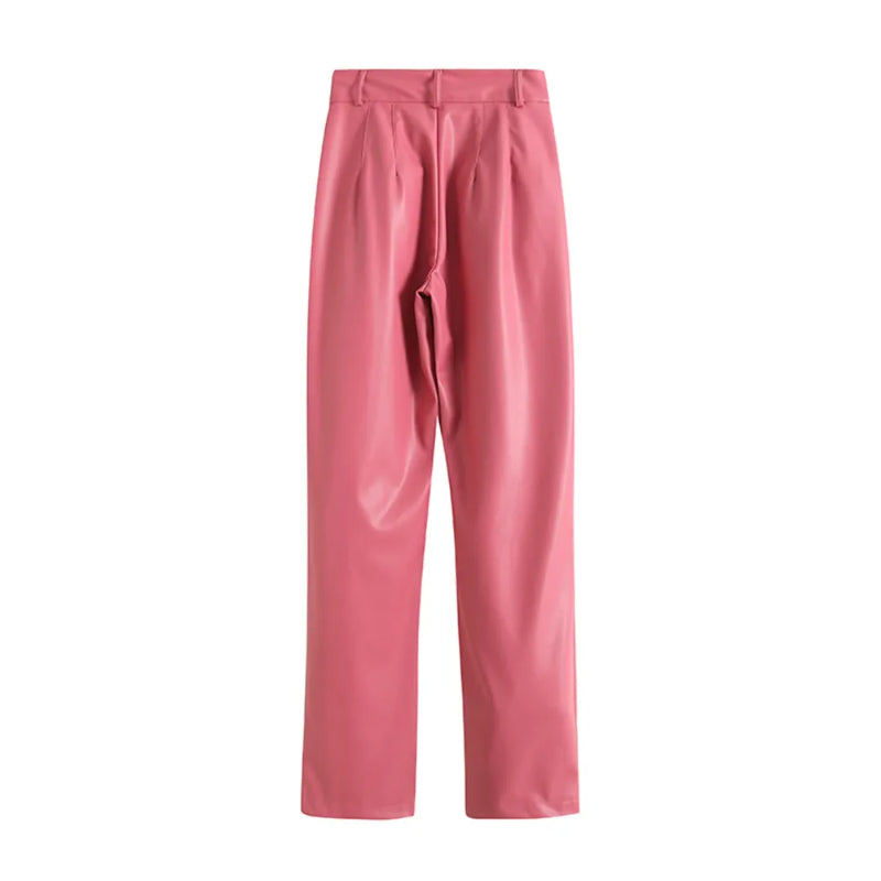 Vintage High Waist Faux Leather Straight Pants