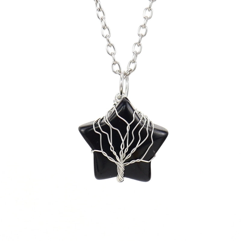Minimalist Star Natural Stone Ferroalloy Patchwork Pendant Necklace