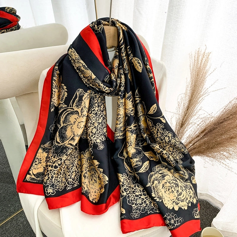 Women's Casual Elegant Wedding Leopard Satin Printing And Dyeing Silk Scarf Hijab