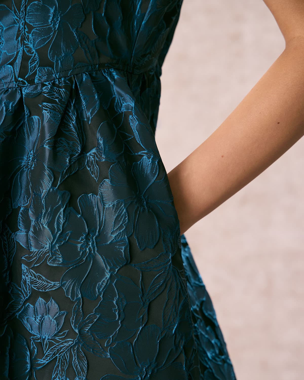 The Navy Tie Shoulder Jacquard Midi Dress