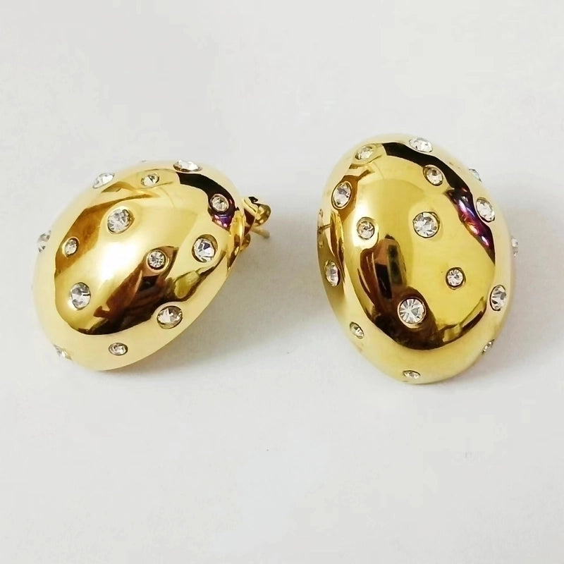 1 Pair Minimalist Classic Style Oval Inlay 304 Stainless Steel Rhinestones 18K Gold Plated Ear Studs