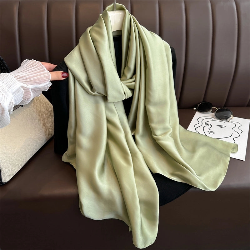 Spring And Summer Solid Color Simple Long Silk Scarf Scarf Women's Beach Scarf Middle East Scarf  Satin Imitation Silk Scarf