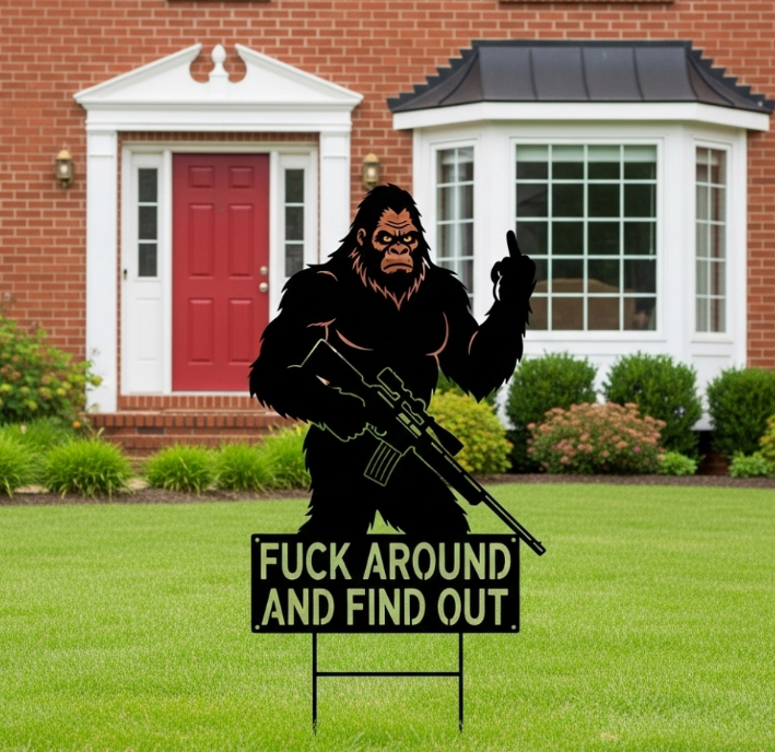 Bigfoot Middle-Finger Yard Sign: Your Hilarious & Badass Lawn Guardian 🦍💥