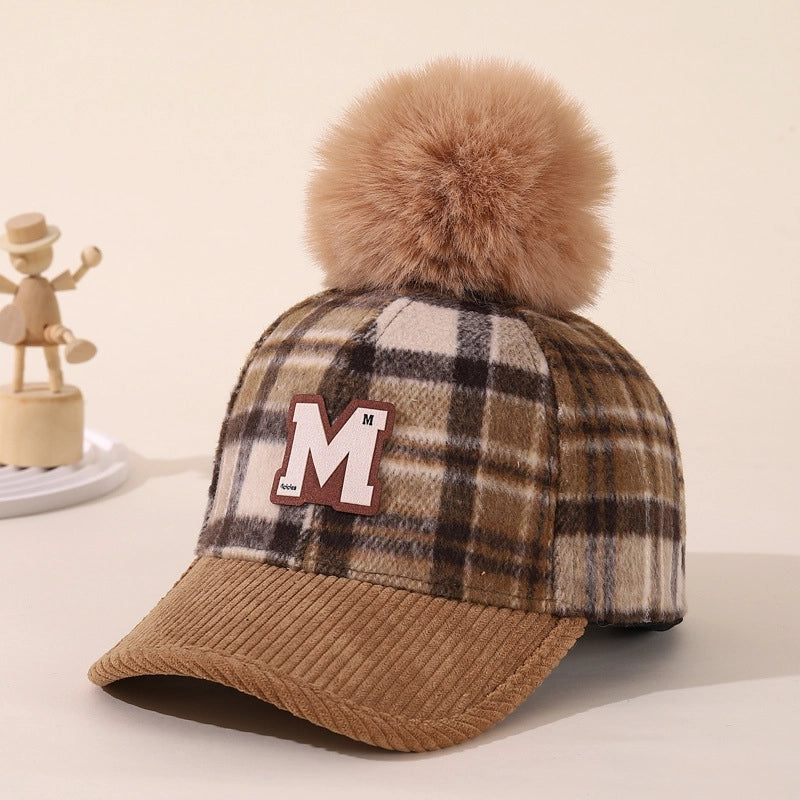 Boy'S Retro Letter Lattice Pom Poms Ivy Cap