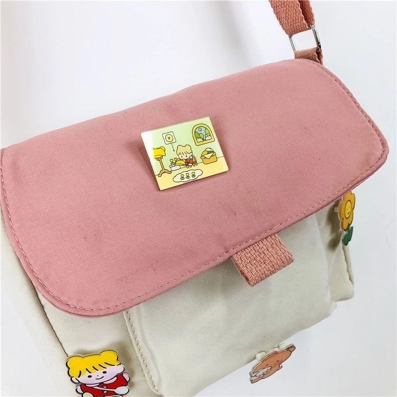 Women's Medium Oxford Cloth Color Block Streetwear Square Fastener Crossbody Bag
