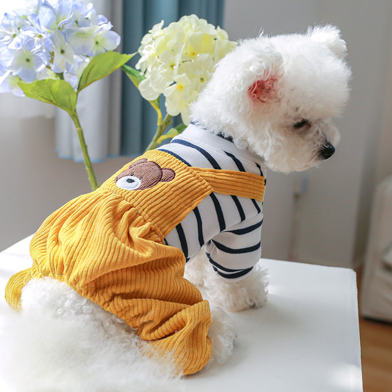 Striped Bear Printed Dog Jumpsuits