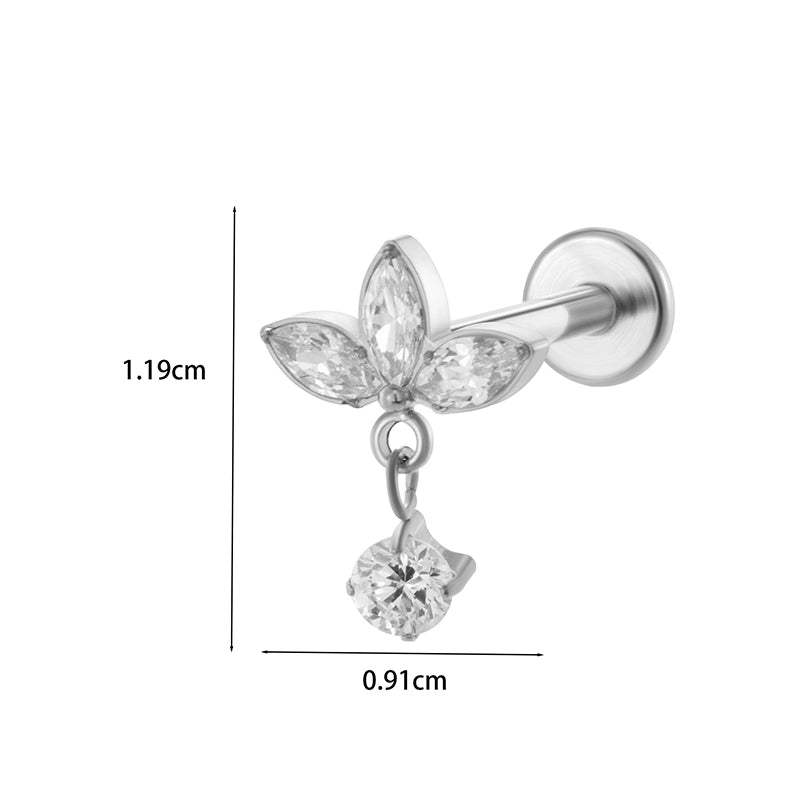 1 Piece Ear Cartilage Rings & Studs Minimalist Classic Style Leaves Chain Pure Titanium Inlay Zircon Ear Cartilage Rings & Studs