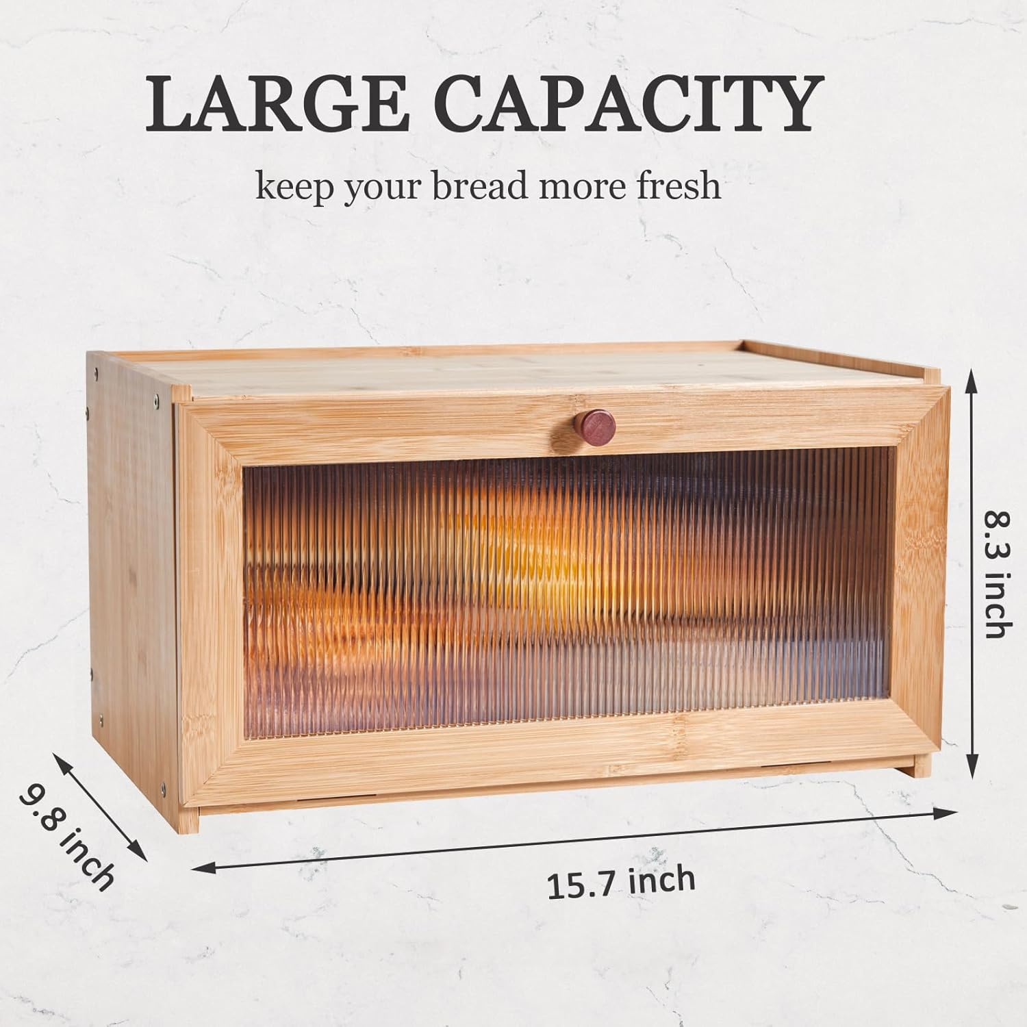 Large Bread Box Bread Basket Kitchen Counter Organizer - Roll Top Bread Box - Bread Box For Kitchen Countertop - Bamboo Wooden Boxes (Natural)