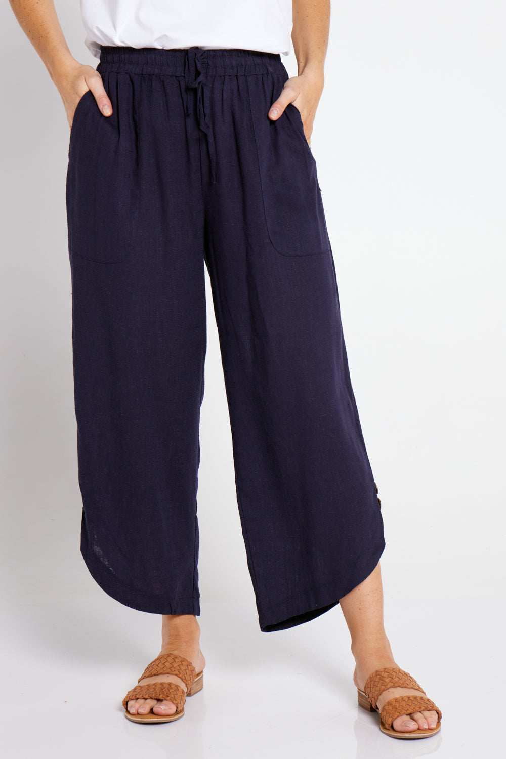 Cartia Linen Pants - Navy