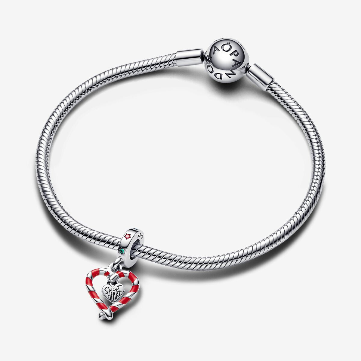 Double Candy Cane Heart Christmas Dangle Pandora Charm