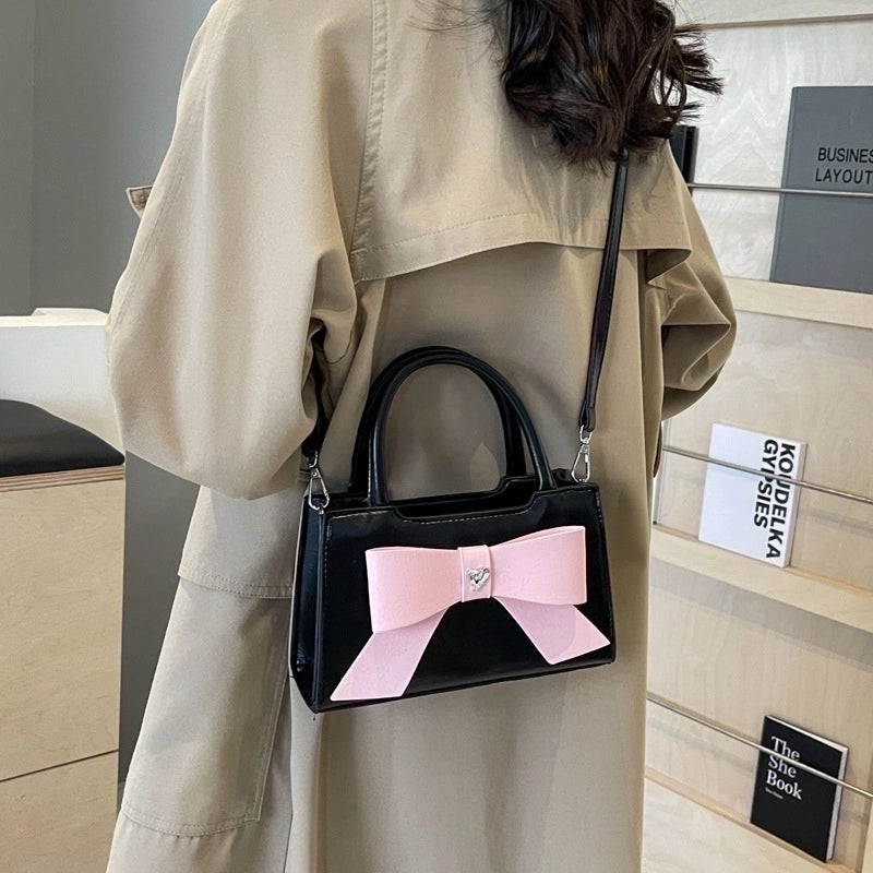 Women's Medium Pu Leather Bow Knot Cute Zipper Handbag
