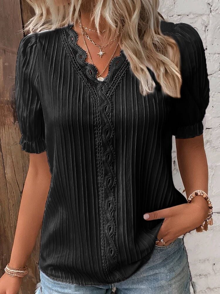 💥2025 New Arrival Pre-Sale✨V Neck Plain Lace Elegant Shirt