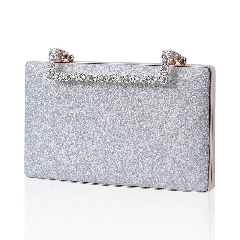 Red Dark Blue Black Pu Leather Solid Color Rhinestone Square Evening Bags