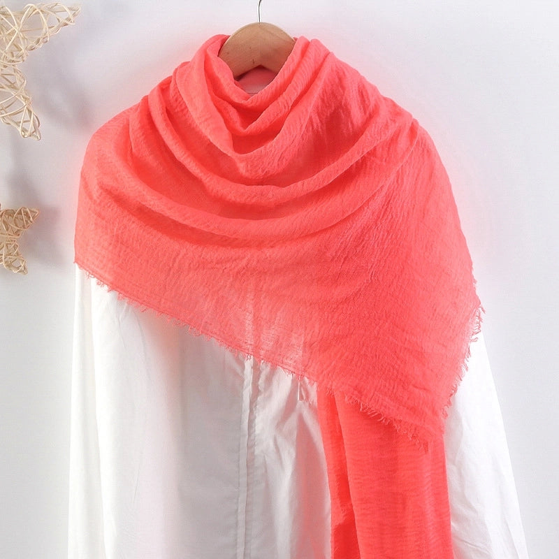 Hot Selling Solid Color Pleated Cotton And Linen Scarf Women's Bag Headscarf Crumpled Hair Fringe Bubble Scarf Women's Scarf Cover Head