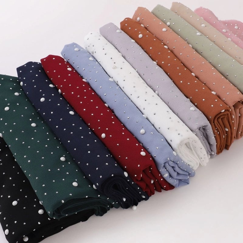 Pearl Chiffon Ceramic Gypsophila Hot Drill Long Scarf Hui Scarf Indonesia Middle East Africa Turban