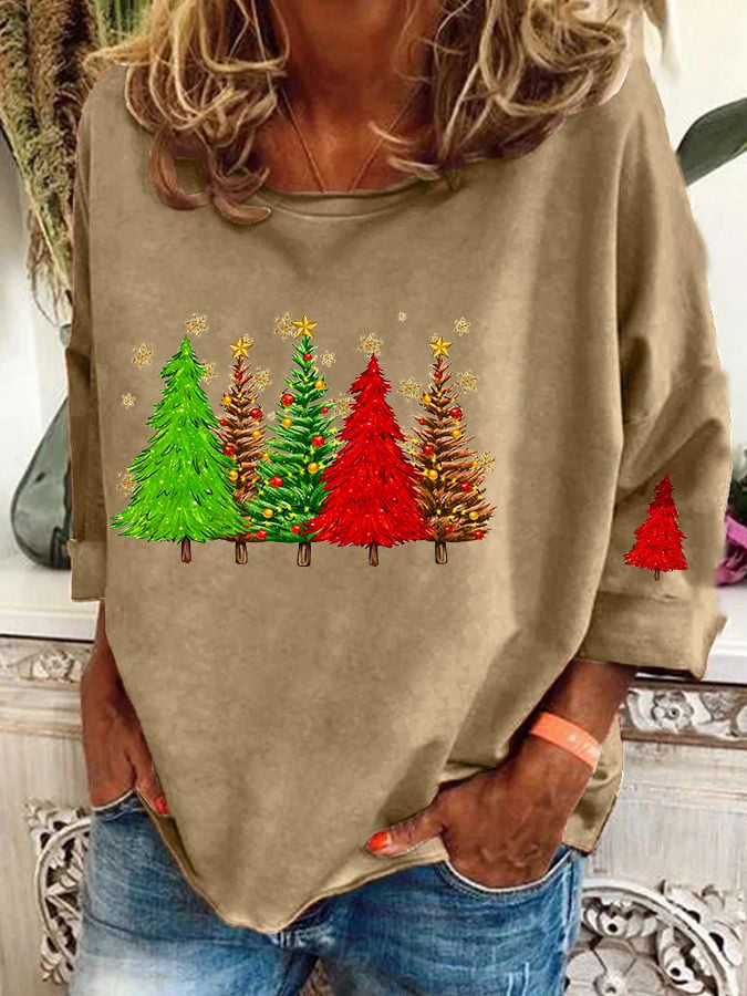 Women's  Sequined Christmas Tree Printed Casual Sweatshirt