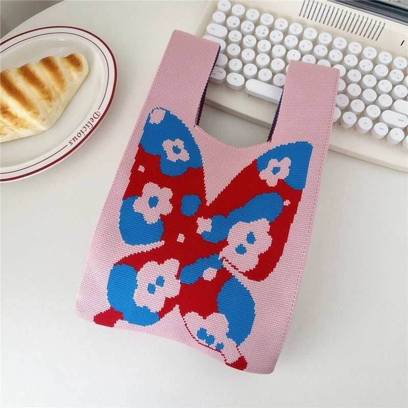 Women's Small Knit Flower Butterfly Vintage Style Open Shopping Bags