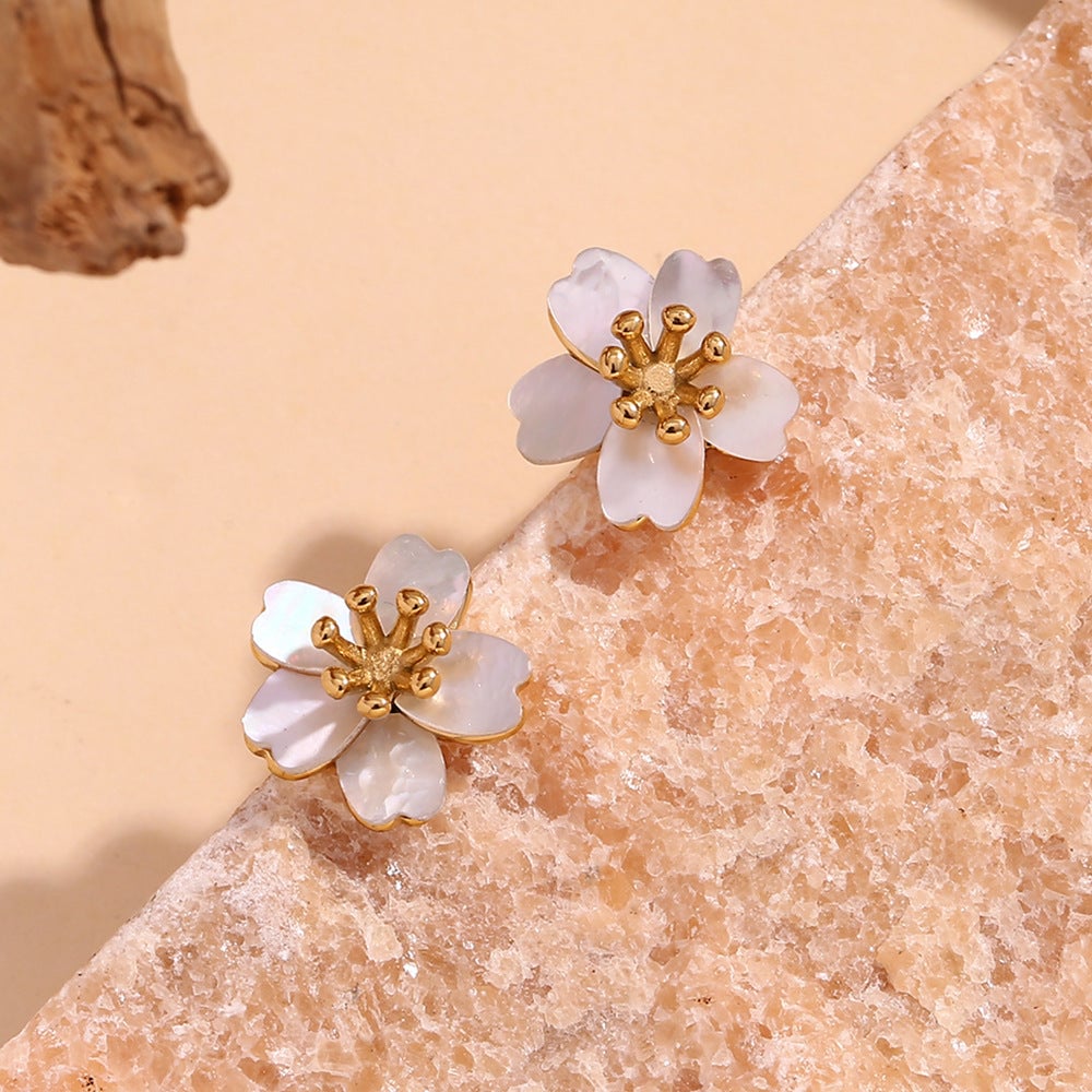 Fashion Petal Geometric Flower Stainless Steel 18K Gold Plated Stud Earrings
