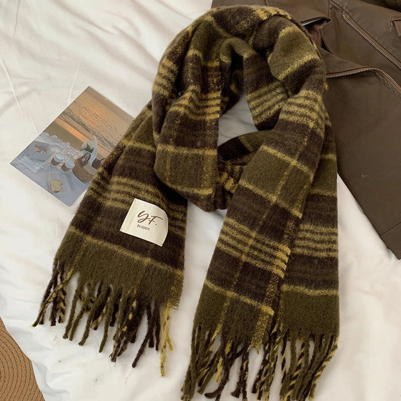 Women's Vintage Style Plaid Polyester Scarf