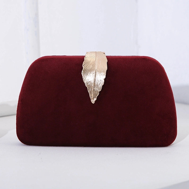 New Fashion Elegant Evening Bag Velvet Metal Leaf Dress With Banquet Clutch Small Square Bag For Women