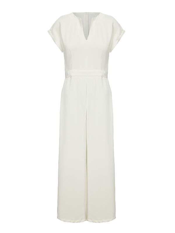 Cap Sleeve Wide Leg Solid Color Jumpsuits