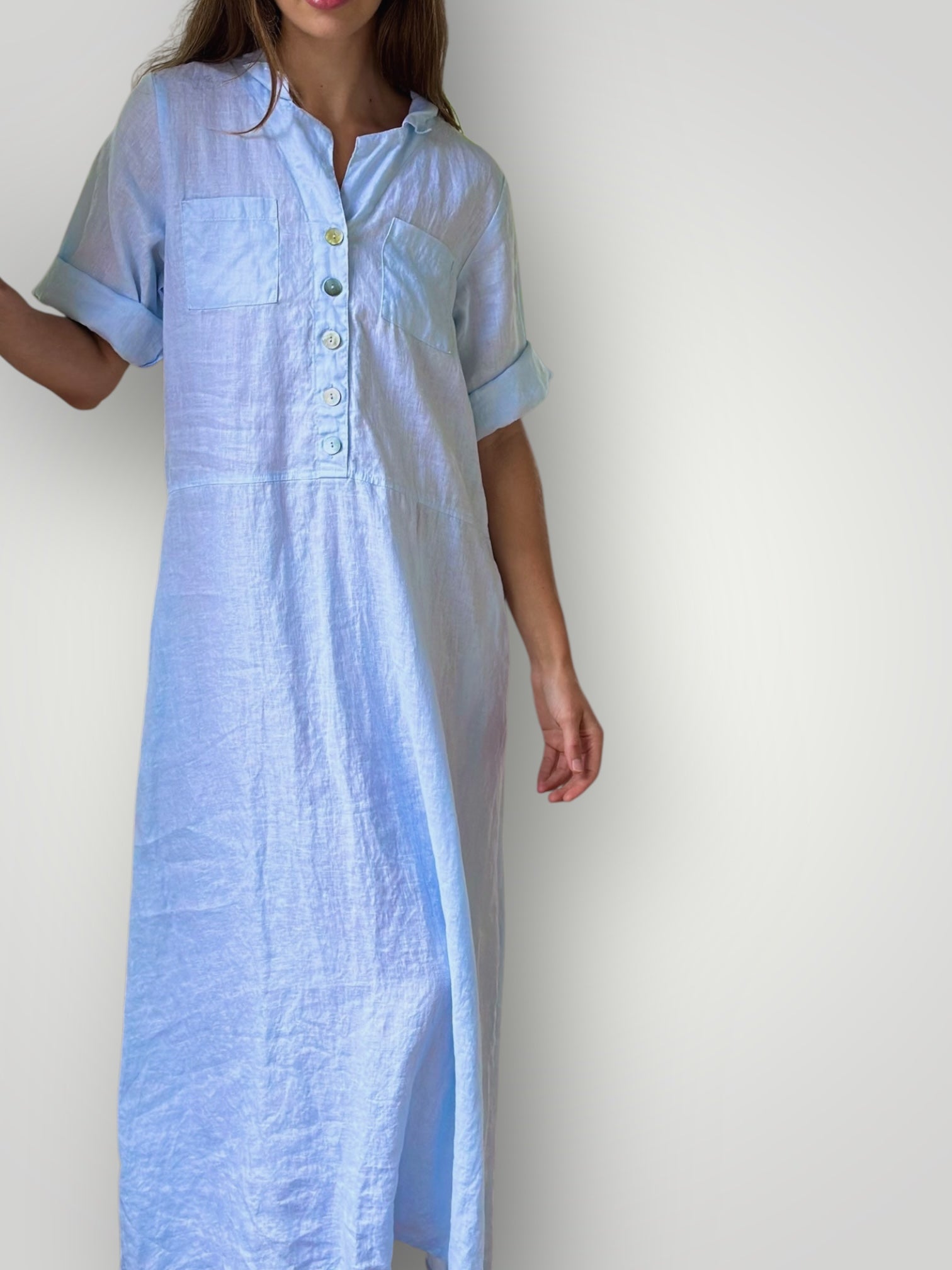 bridget dress - soft blue linen