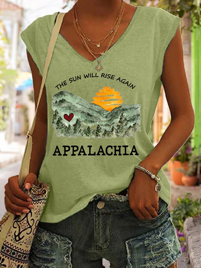 Women's Appalachia Strong. The Sun Will Rise Again Printed Casual Tank Top