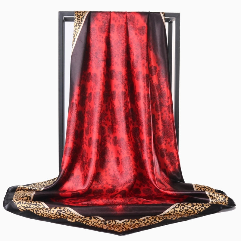 Women's Elegant Retro Rose Flower Polyester Printing Silk Scarf