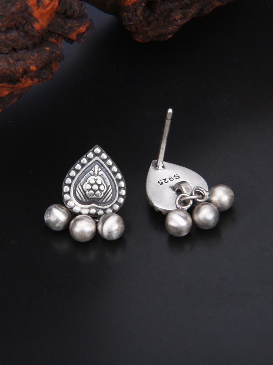 Women Vintage Silver Heart Tssel Earrings