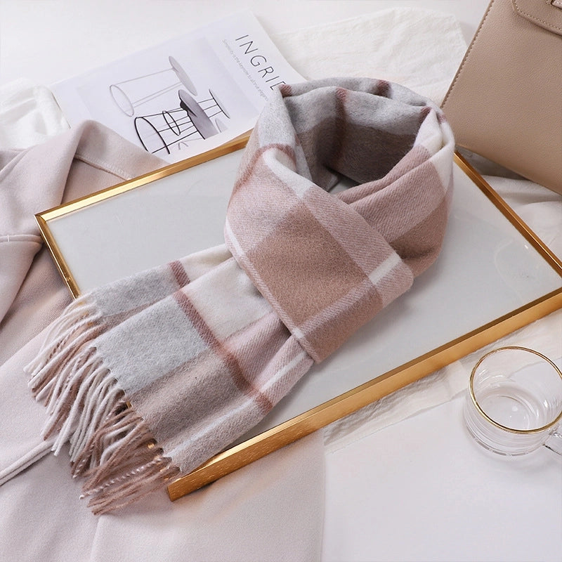 Women's Vintage Style Sweet Minimalist Stripe Plaid Artificial Wool Scarf