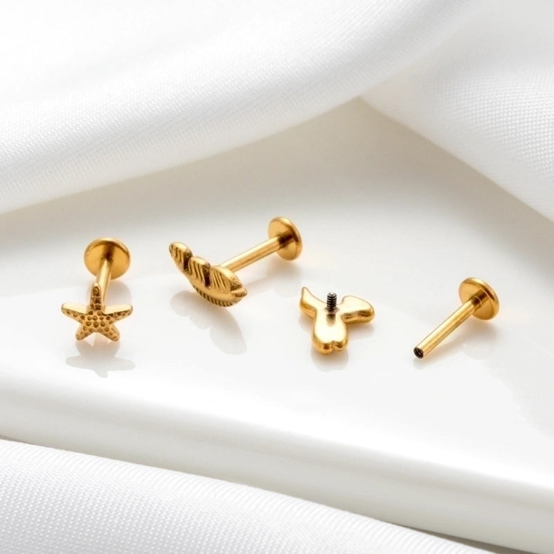 1 Piece Ear Cartilage Rings & Studs IG Style Vintage Style Palm Feather Snake Pure Titanium Plating Inlay Zircon