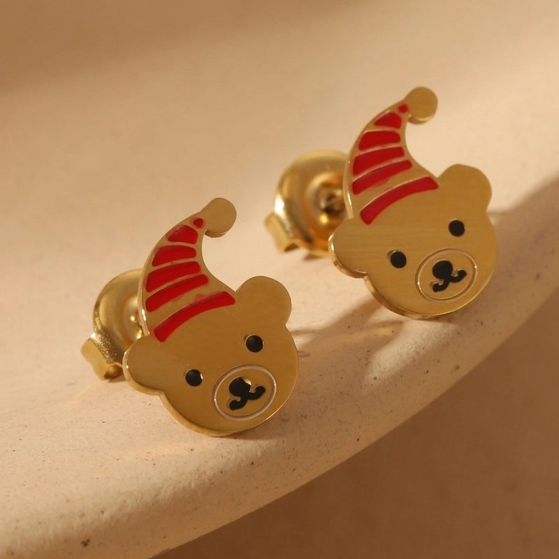 1 Pair Christmas Sweet Minimalist Santa Claus Enamel 304 Stainless Steel 14K Gold Plated Ear Studs